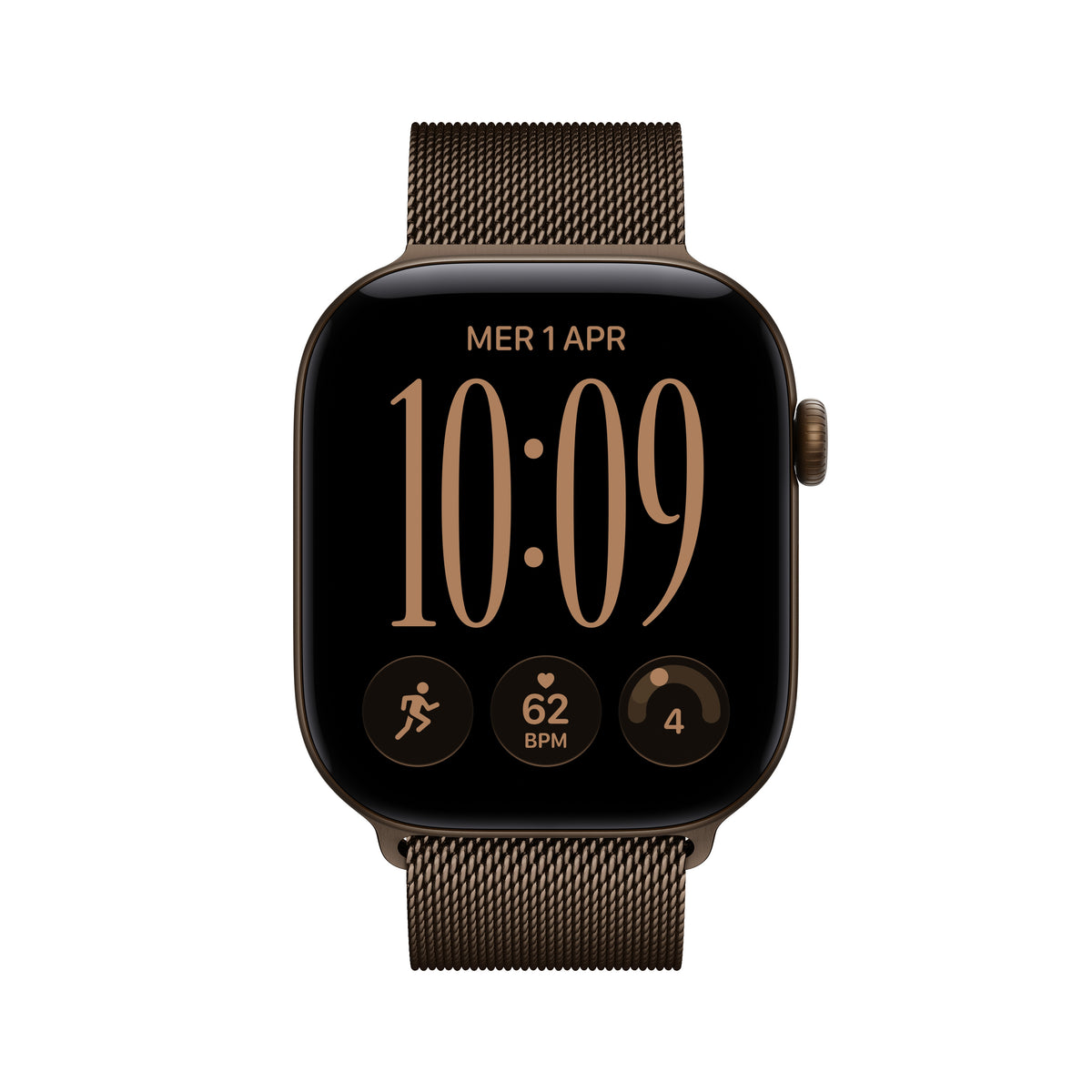Apple Watch Series 12 46 mm GPS + Cellular – Aluminium Bronze, Milanese Loop, Dunkelbronze, S/M, 50 m