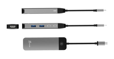 j5create JCD3002 Multiport-Adapter – USB-C, 1× HDMI (4K60), 2× USB-A, 2× USB-C, 100 W PD