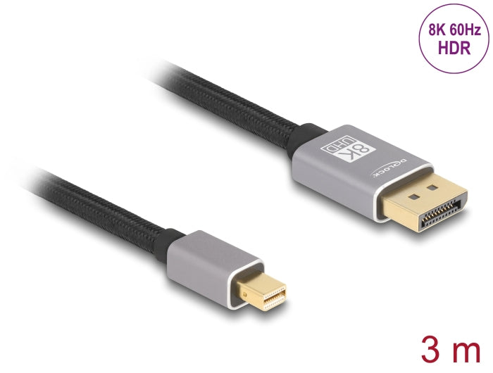 Delock Mini-DisplayPort auf DisplayPort Kabel DP 1.4 8K 60 Hz – 3 m – Grau