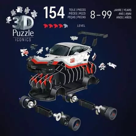 Ravensburger Iconics Porsche 911 GT3 Cup 3D Puzzle – 108 Teile – 25,1×11,1×8 cm – ab 8 Jahren