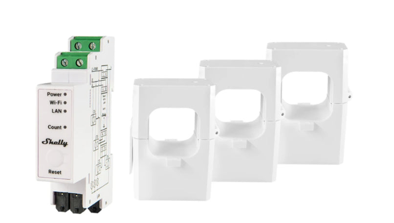 Shelly Pro 3EM-400 – Energiezähler – 3-Phasen, 400 A, LAN, WLAN, DIN-Schiene