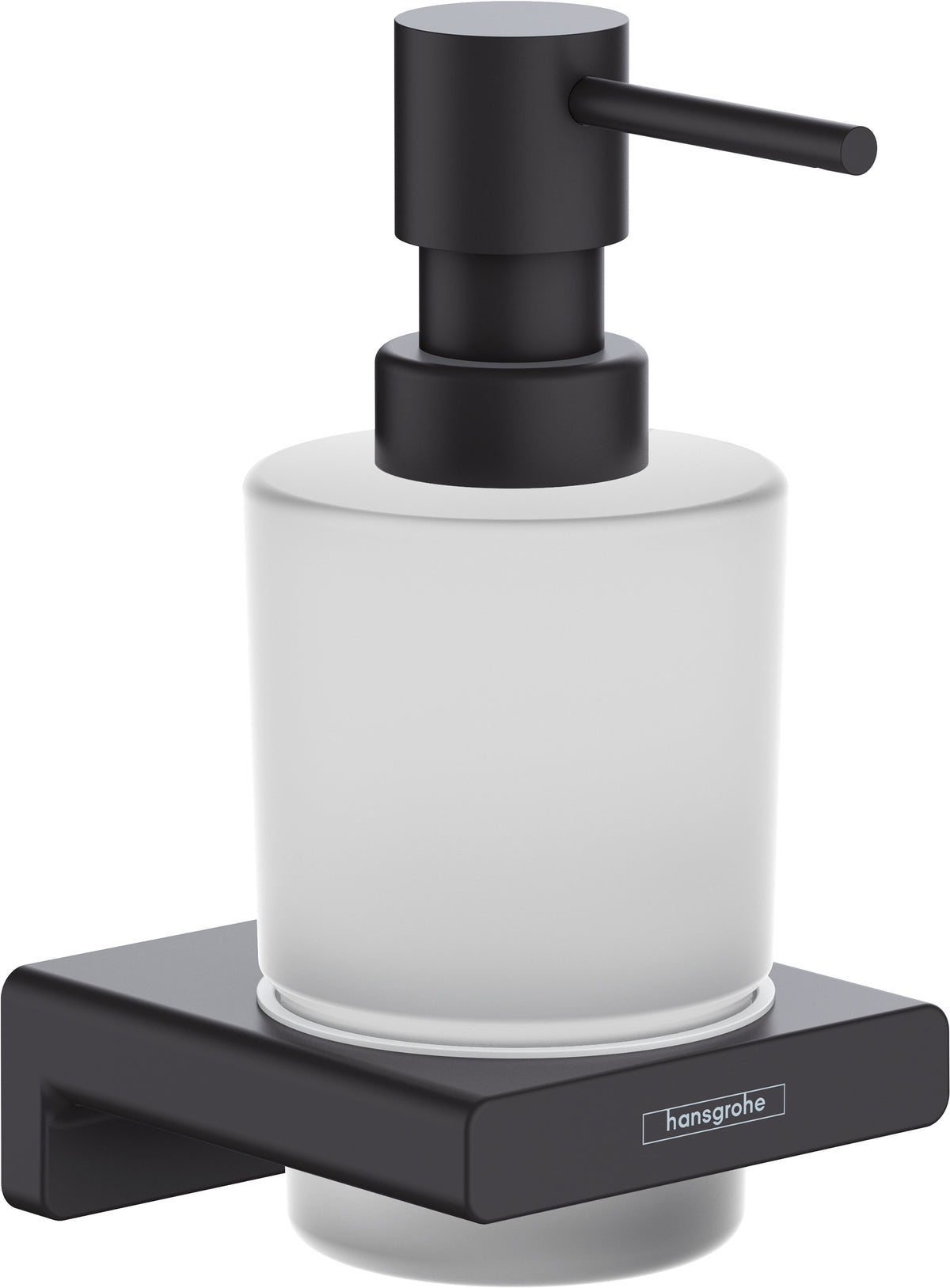 Hansgrohe AddStoris Q Manueller Seifenspender – Wandmontage – 200 ml, Schwarz, Glas/Metall