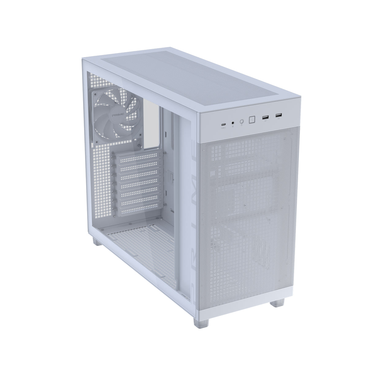 ASUS PRIME AP303 TG Weiss – PC-Gehäuse – micro-ATX/Mini-ITX/ATX, Seitenfenster, 360 mm Radiator oben, 36 cm GPU