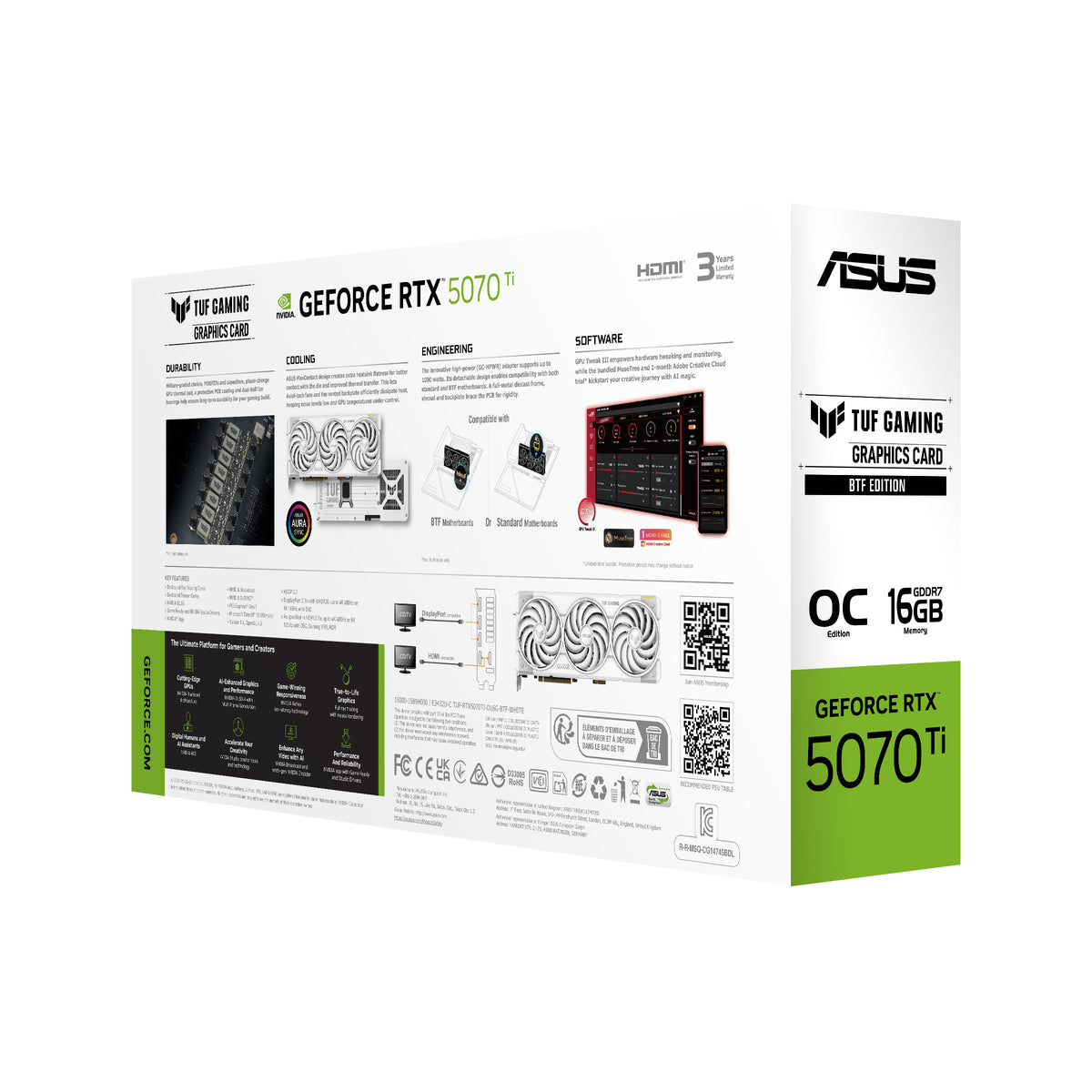 ASUS TUF-RTX5070TI-O16G-BTF-WHITE – PCIe Grafikkarte – RTX 5070 Ti, 16 GB GDDR7, 3×DP, 2×HDMI, PCIe 5,0