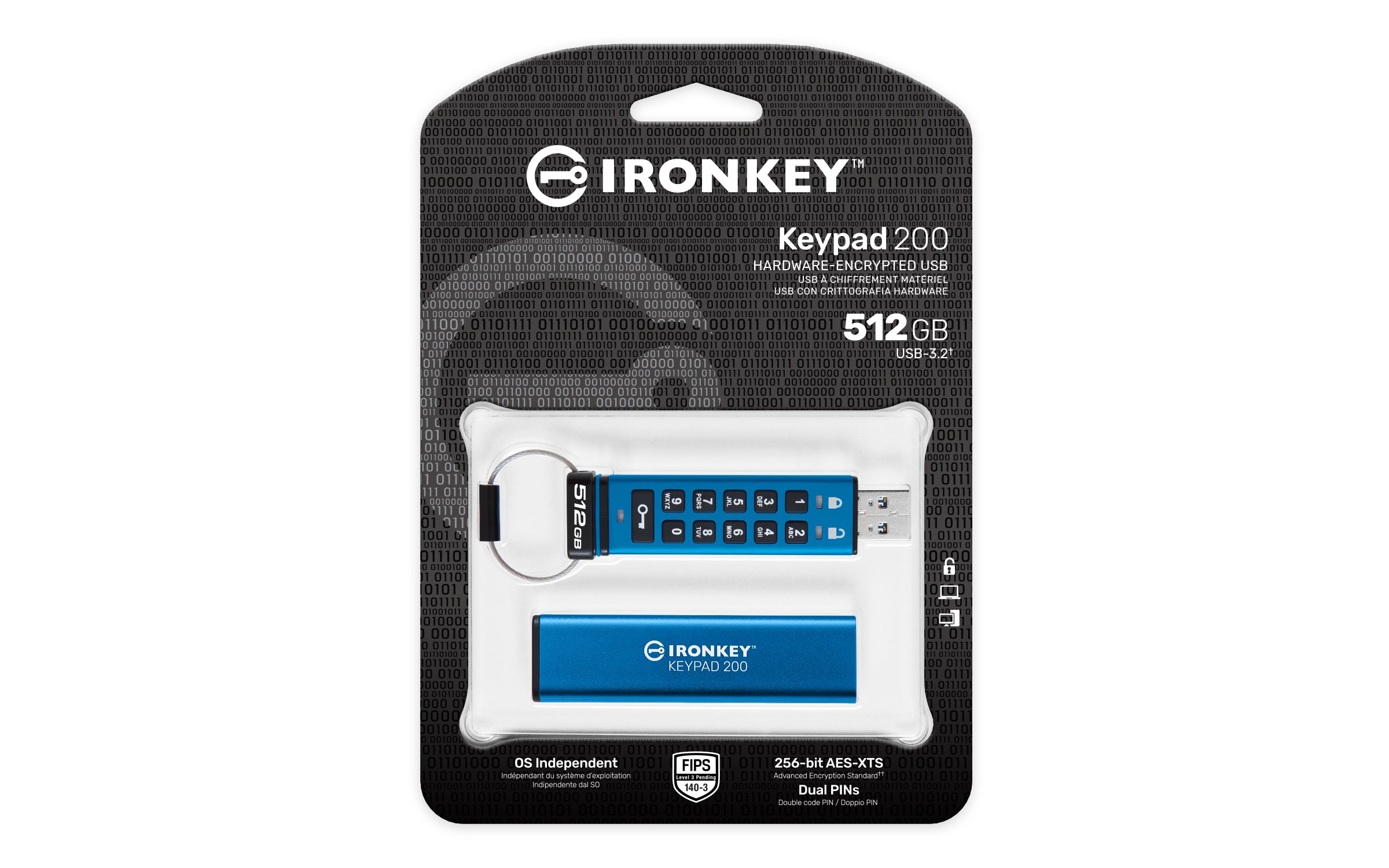 Kingston Keypad 200 – 512 GB, FIPS 140-3