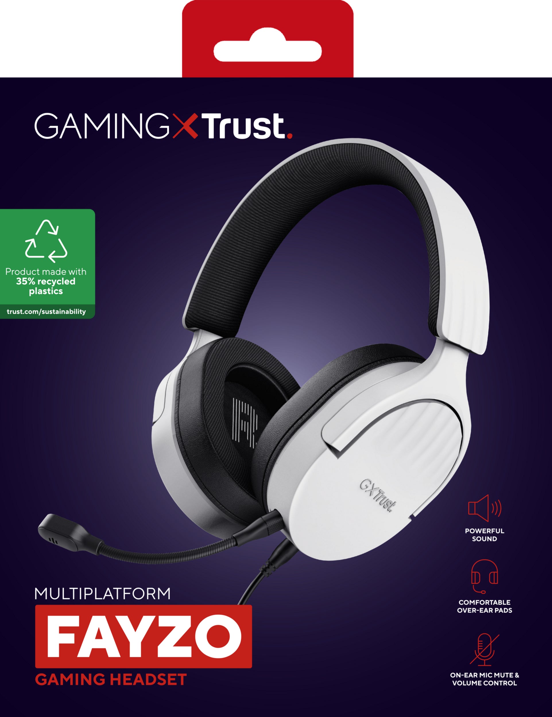 Trust GXT489 FAYZO Gaming-Headset – On-Ear, Stereo, Verkabelt, 3,5 mm Klinke, Weiss