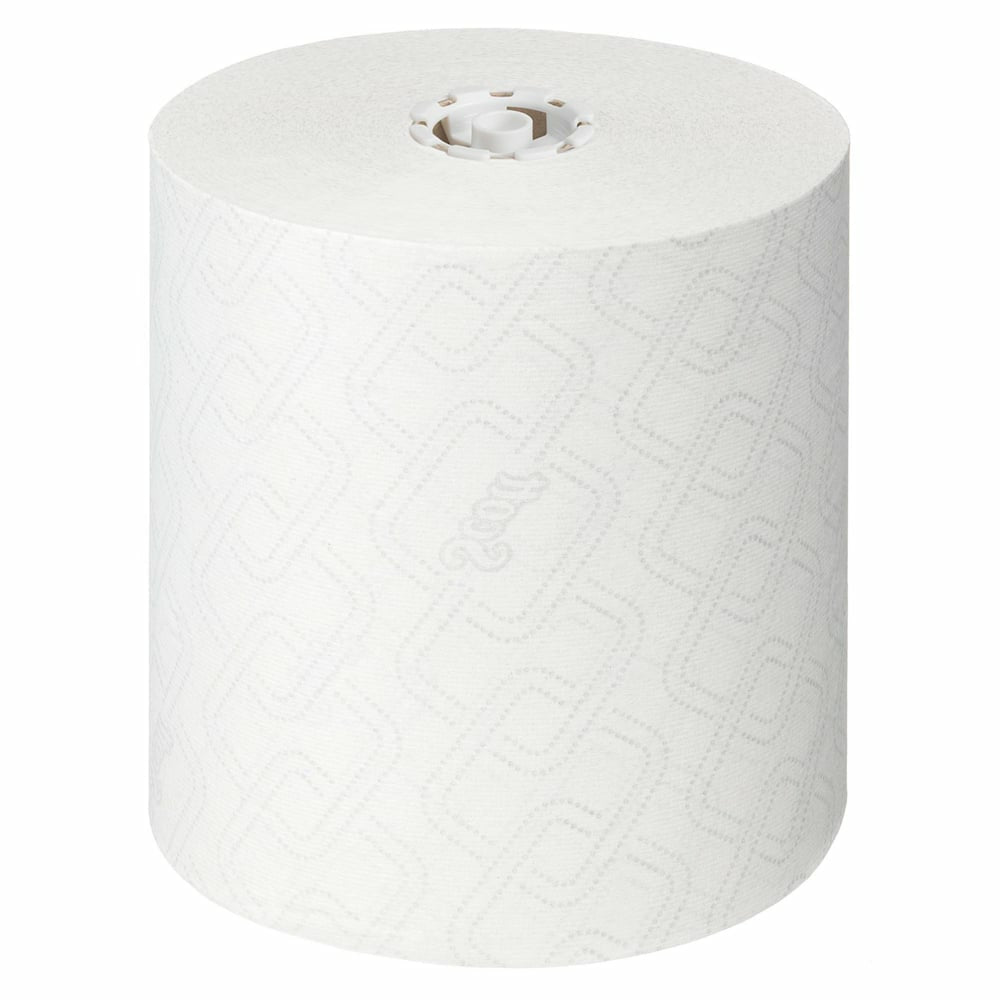 SCOTT Handtuchrolle – 1-lagig, Weiss – 198 × 350 m – Kern Ø 112 mm – Sack 6 Rollen – FSC, EU Ecolabel