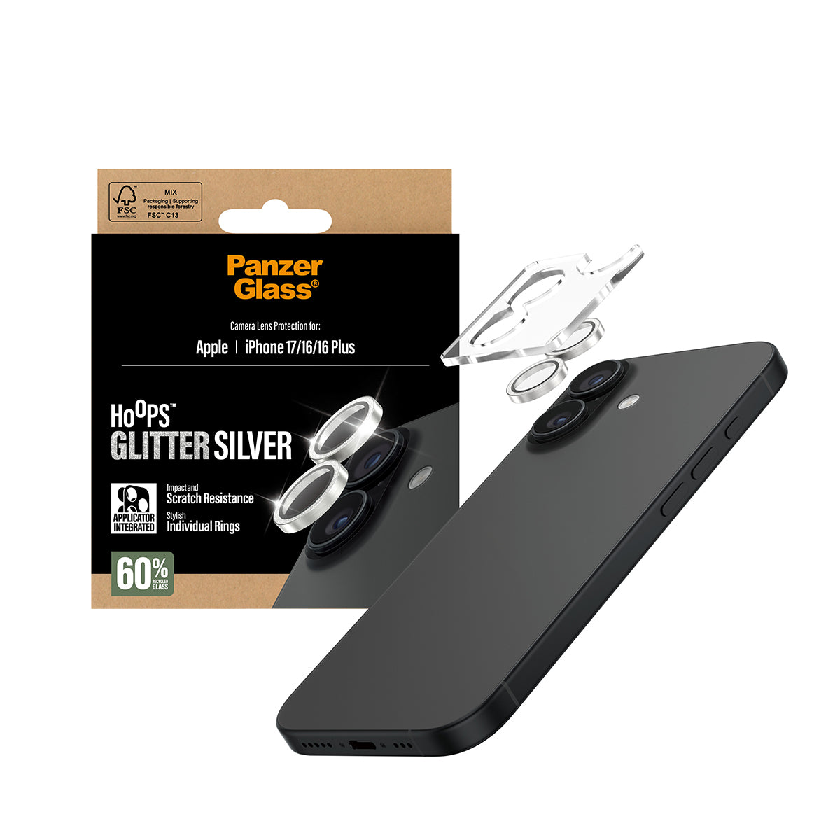 PanzerGlass Kameraschutz Hoops – für Apple iPhone 17/16/16 Plus, kratzresistent, stossfest, Hartglas, Silber