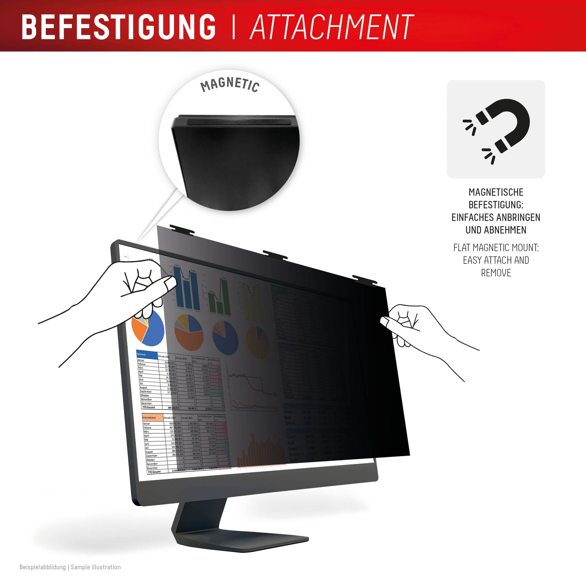 Displex Magnetischer Blickschutzfilter für Monitor 21,5", 16:9 – 485 × 274 mm, 2-Wege