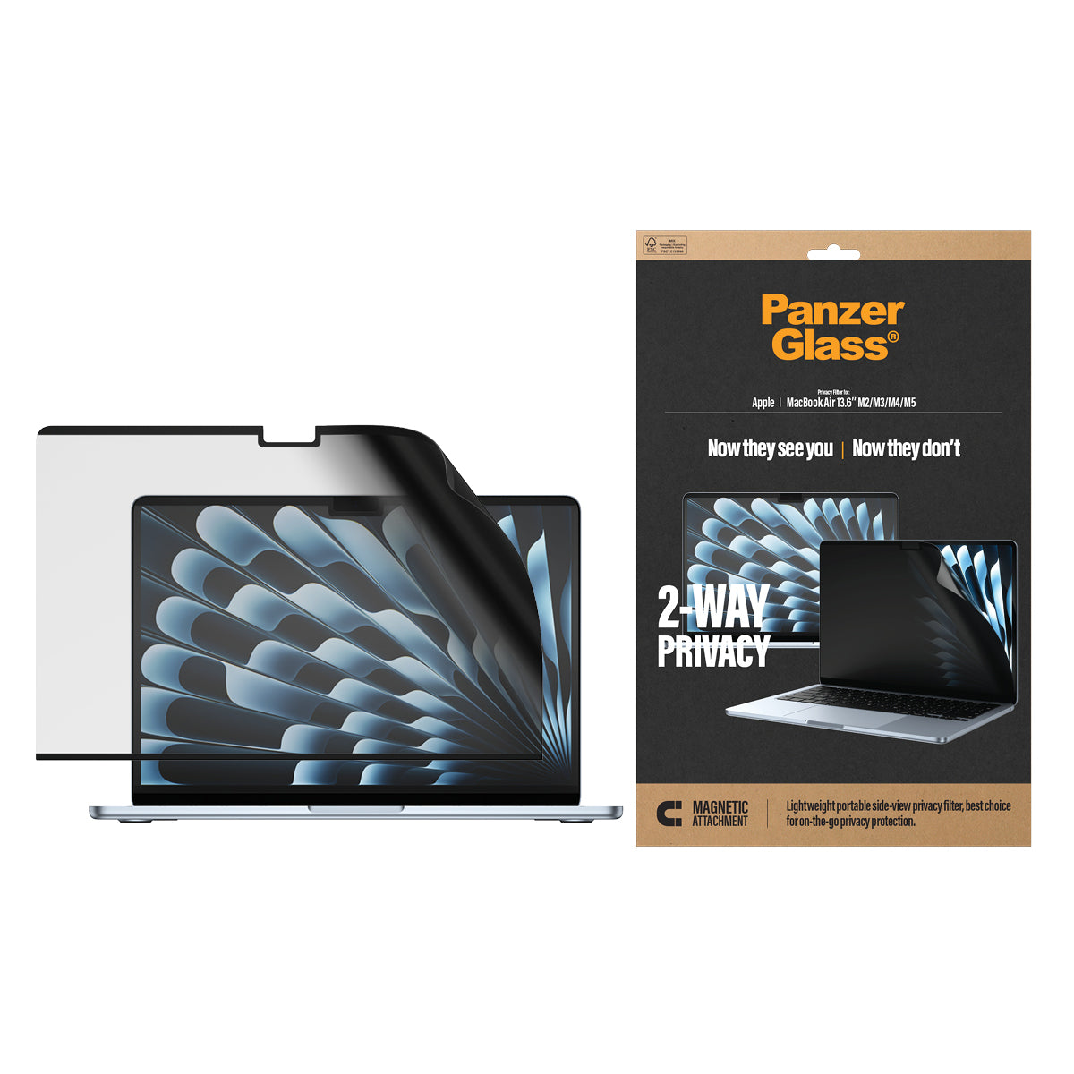 PanzerGlass Magnetischer Blickschutzfilter für Apple MacBook Air 13,6", 16:10 – 197 × 299,8 mm, 2-Wege