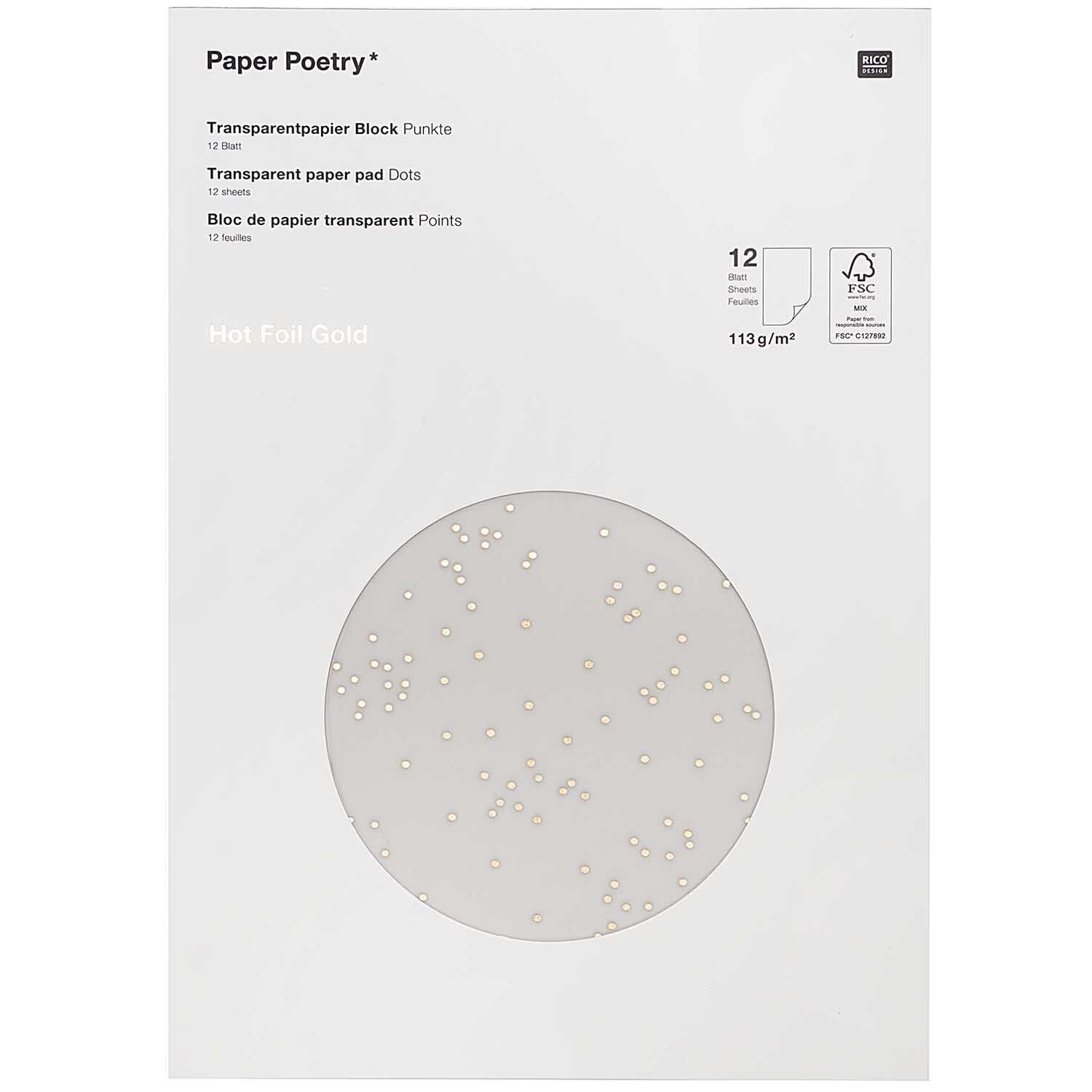 Rico Design Transparentpapier – A4, 113 g/m², gold, 12 Blatt