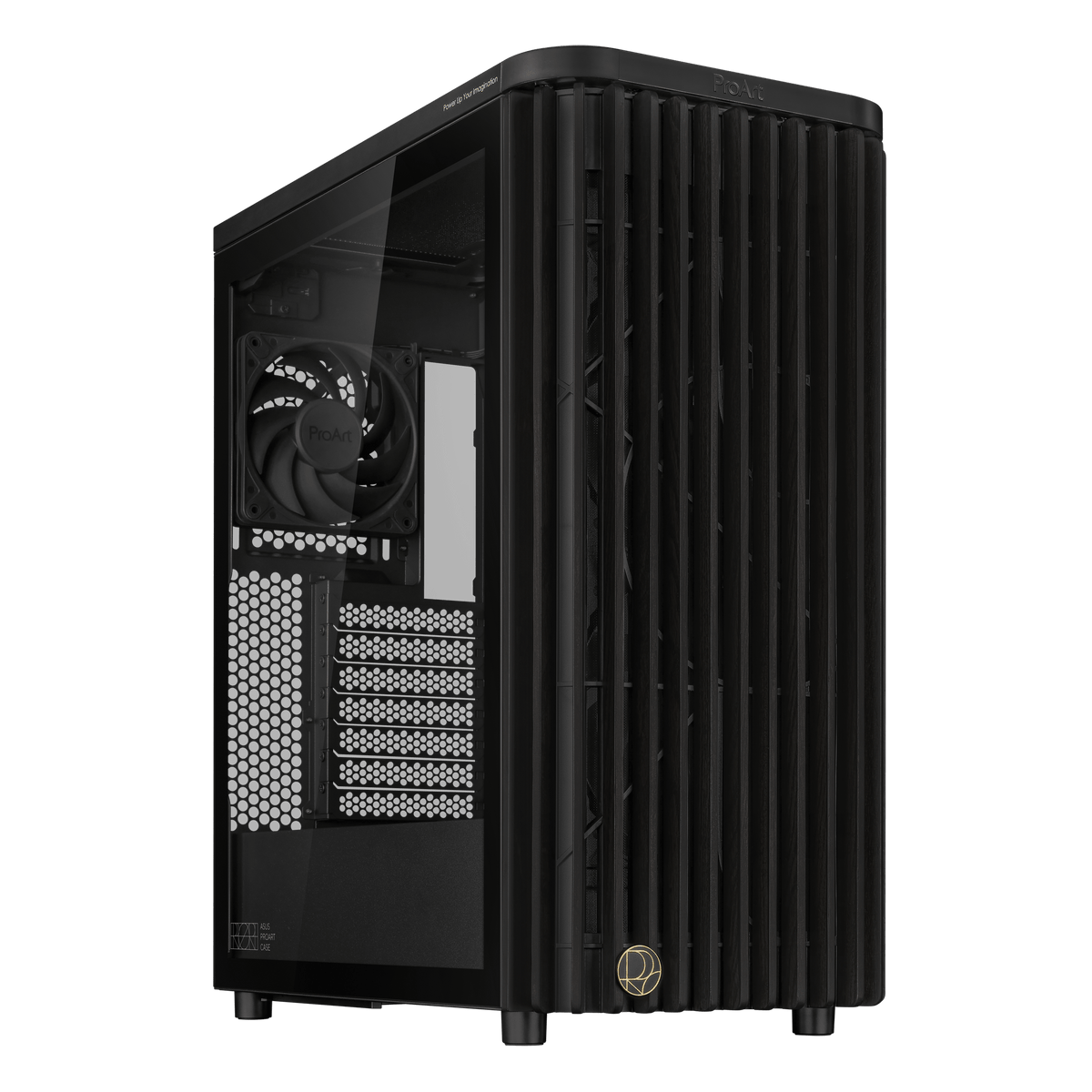ASUS ProArt PA401 Wood TG PWM – PC-Gehäuse (Tower) – ATX, 2×3,5"/2×2,5", Gehärtetes Glas, Schwarz