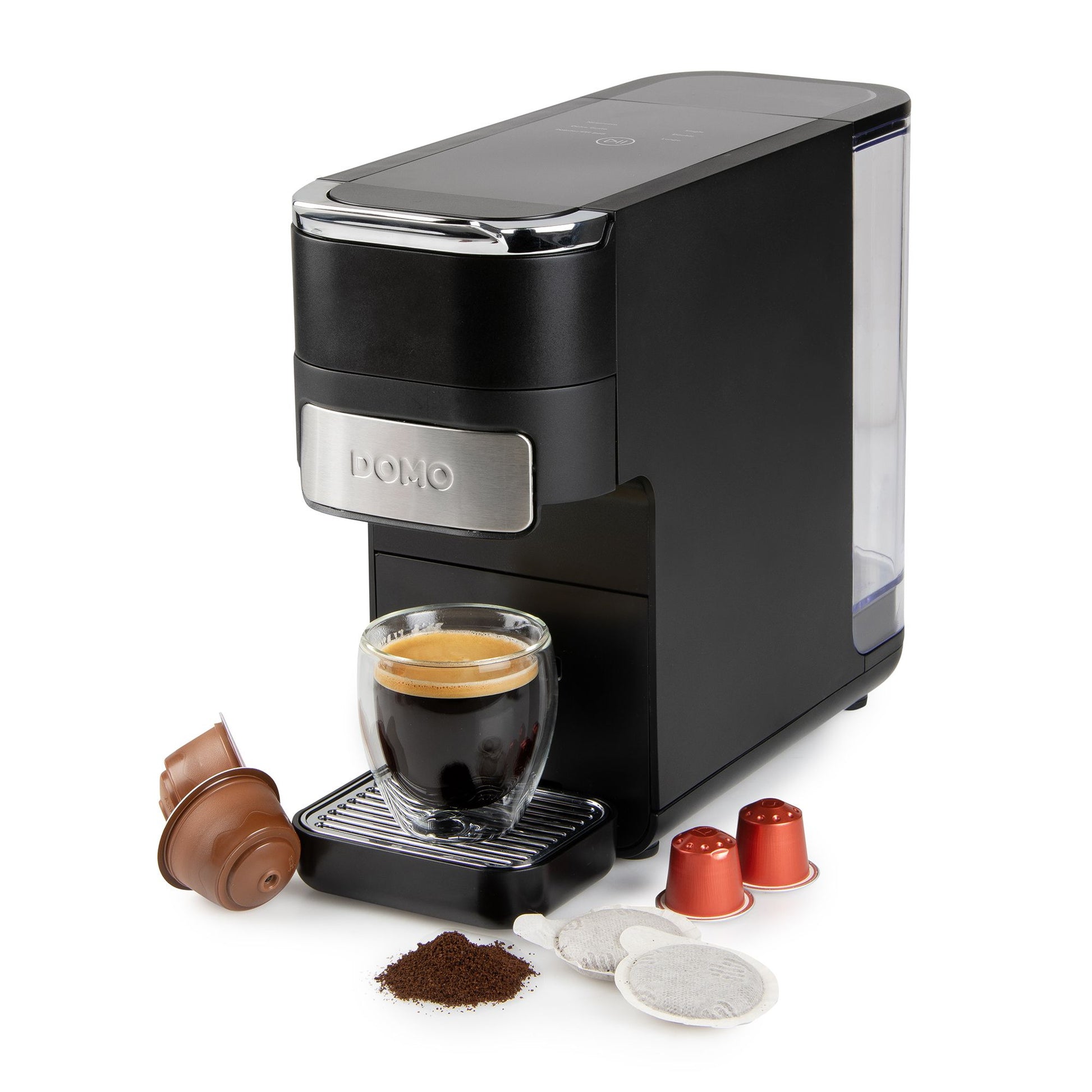 Domo DO748K Kapselmaschine – für Dolce Gusto, E.S.E. Pads, Nespresso, 1,5 l, schwarz, 12,5 × 26,4 × 33 cm