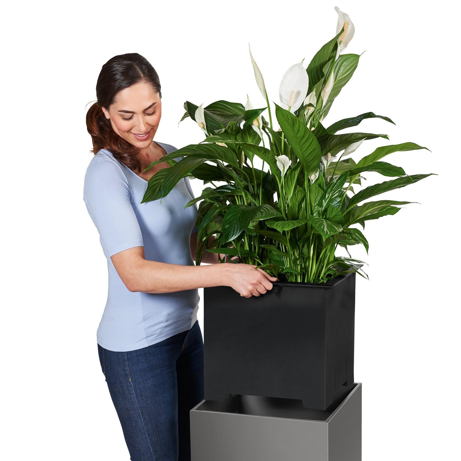 LECHUZA CANTO Premium Pflanzgefäss – 40 × 40 × 40 cm – Kunststoff, anthrazit