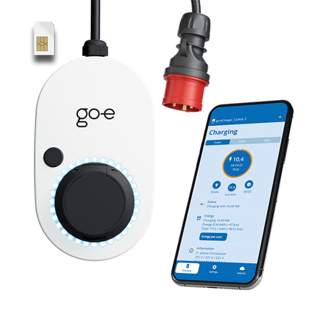 go-e Gemini flex 2.0 Ladestation 22 kW – dreiphasig, Typ 2×1, Wandmontage, eSIM/WLAN/RFID, IP65