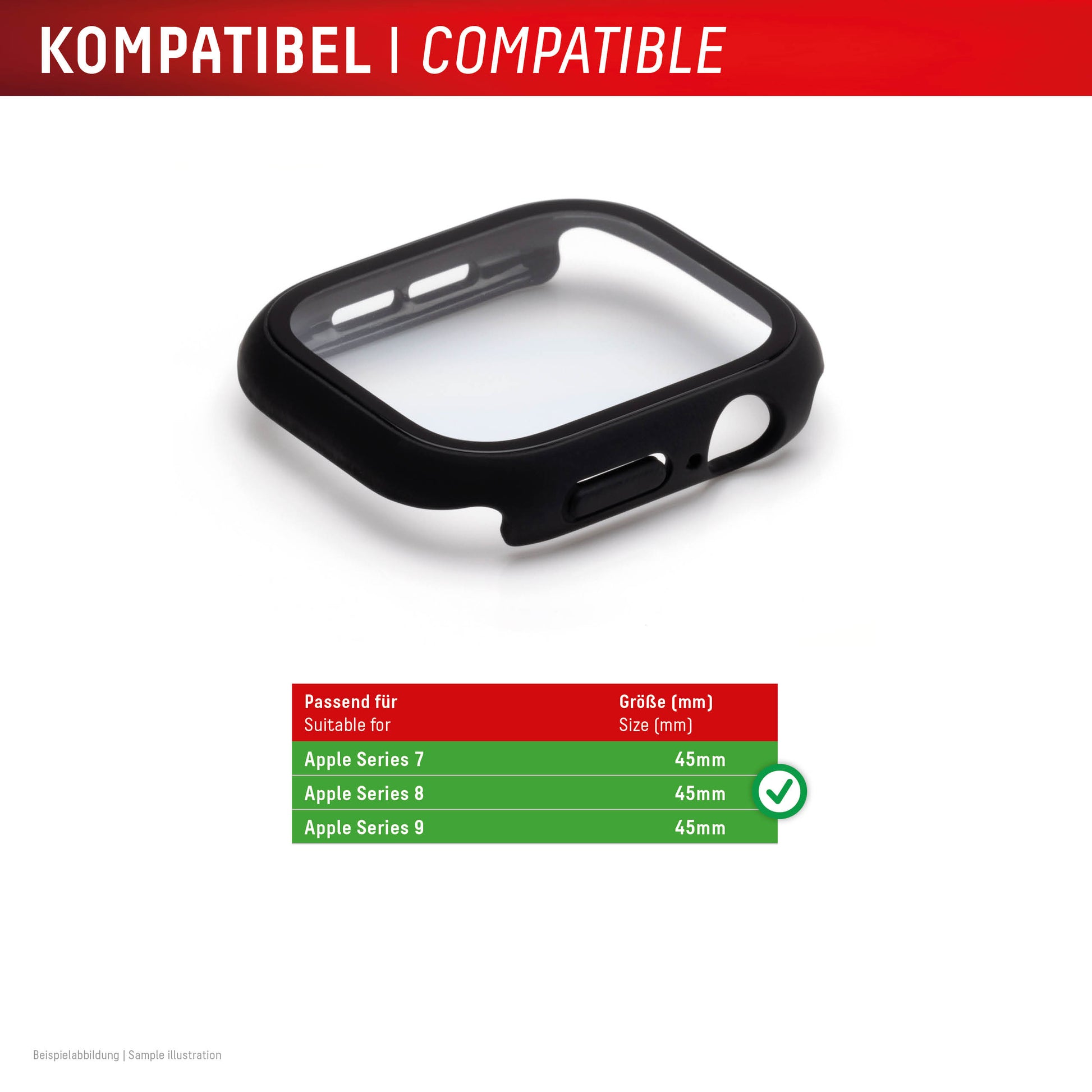 E.V.I. Full-Body Displayschutz für Apple Watch Series 7/8/9 45 mm – Transparent, Polycarbonat/gehärtetes Glas
