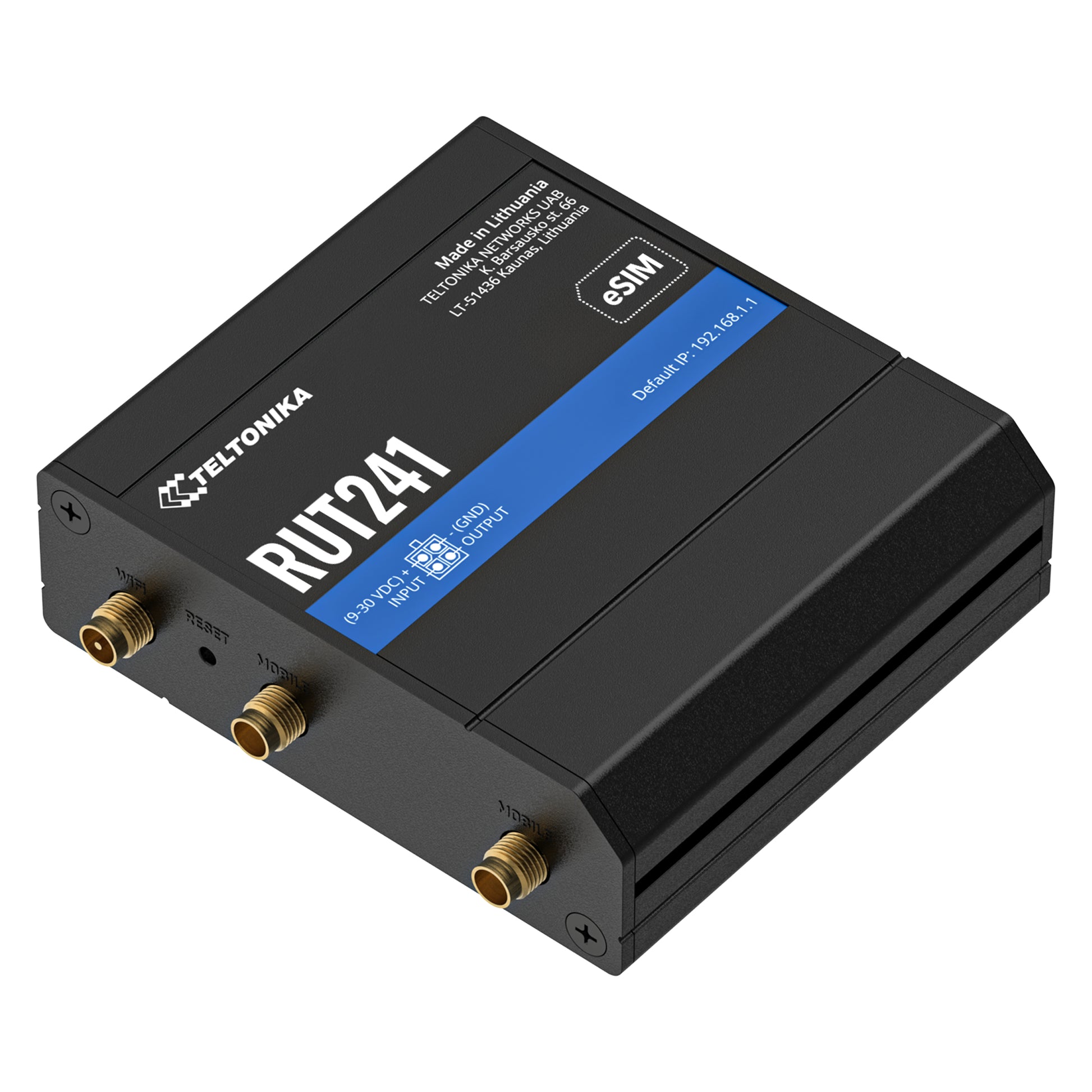 Teltonika RUT241 – 4G Router, Wi‑Fi 4, 2,4 GHz, 300 Mbit/s, 1× Fast Ethernet, eSIM, Schwarz