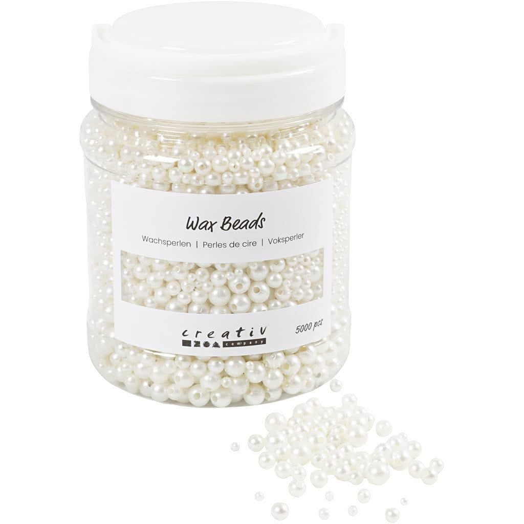 Creativ Company Perlenset, Wachs (Bienenwachs) – Perlweiss – Ø 8 mm, Loch 1,3 mm – 5'000 Stk.