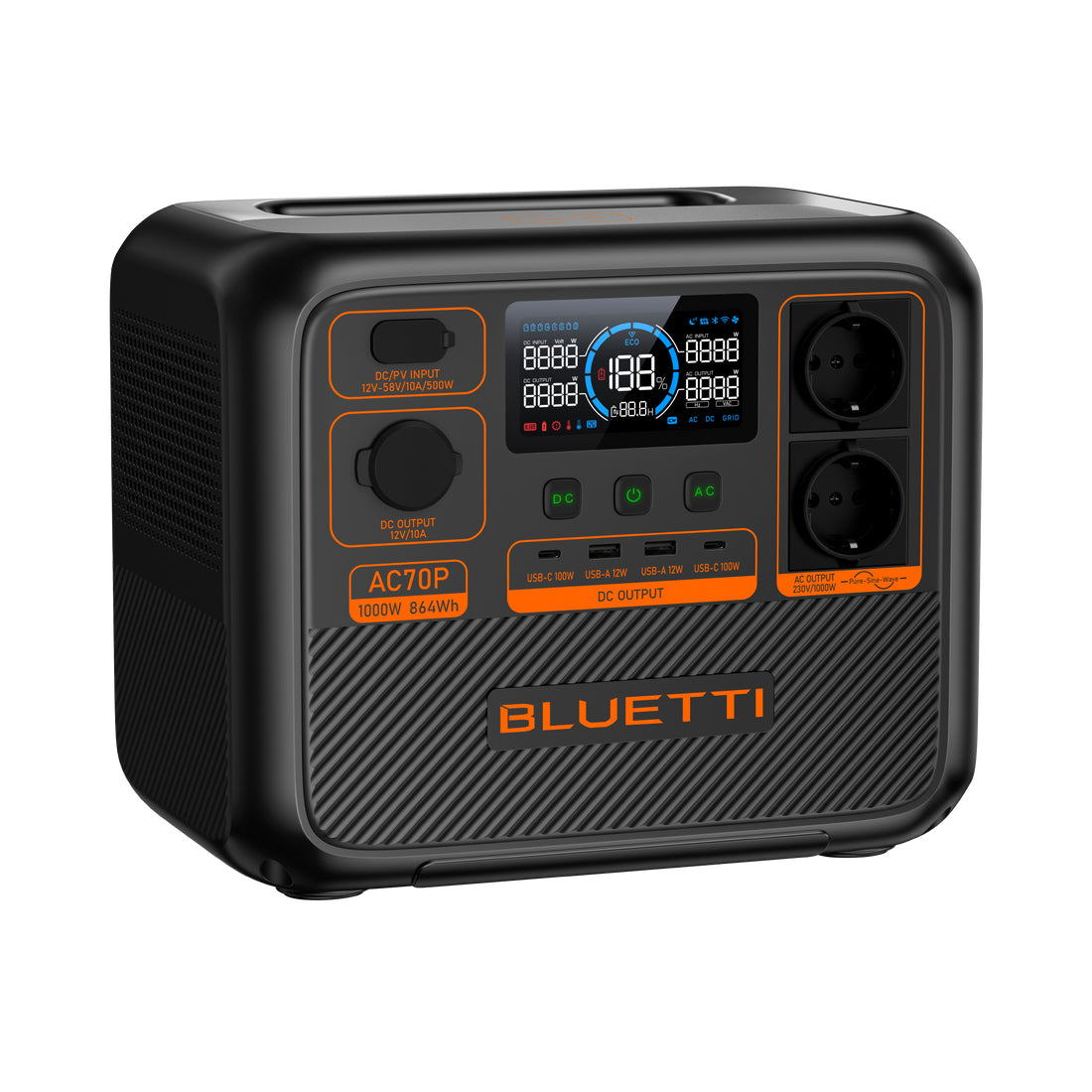 Bluetti AC70P – Powerstation – 864 Wh, 1'000 W, LiFePO4