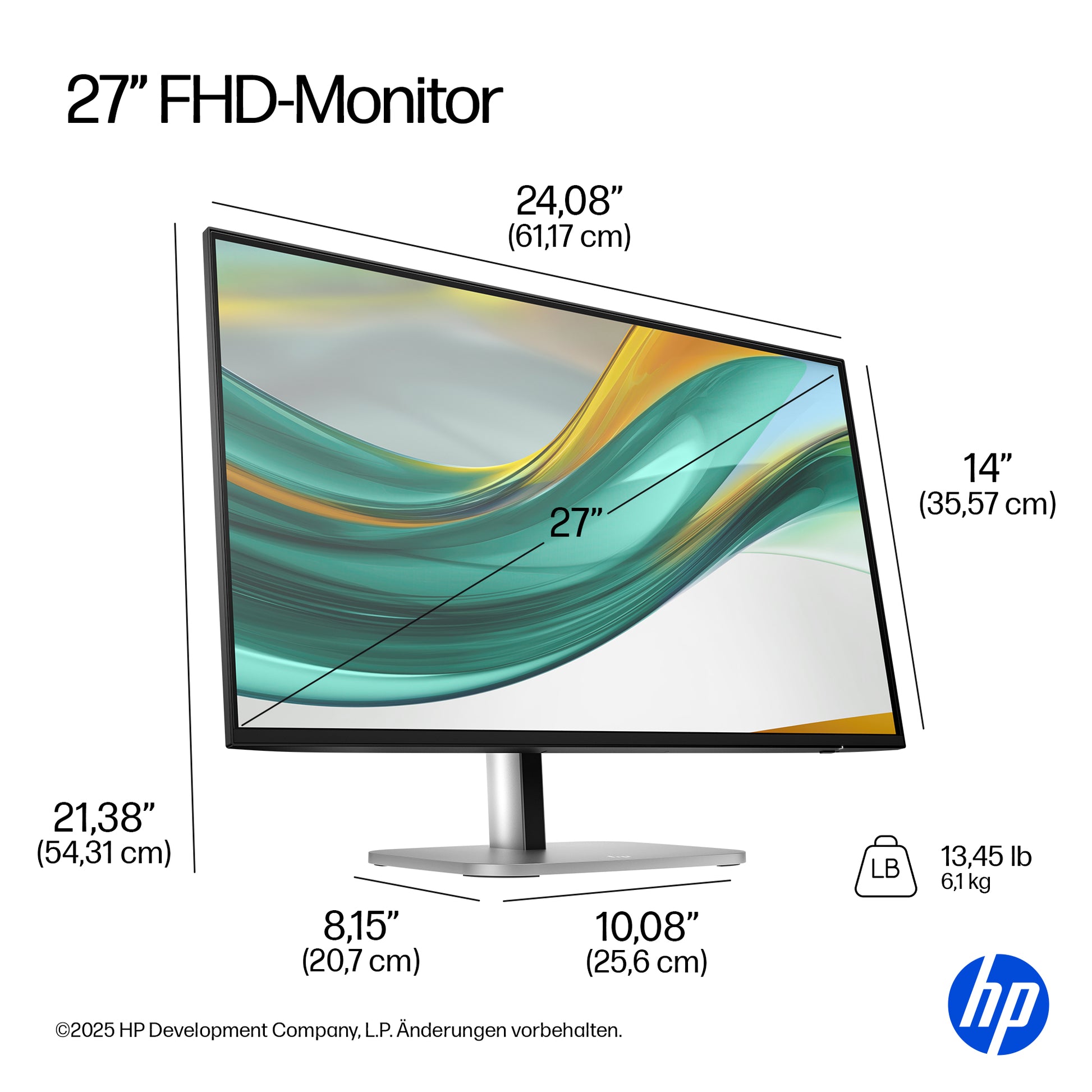 HP 527pf – Monitor, 27", 1920 × 1080 (Full HD), IPS, 120 Hz, 350 cd/m², VESA 100 × 100, Schwarz