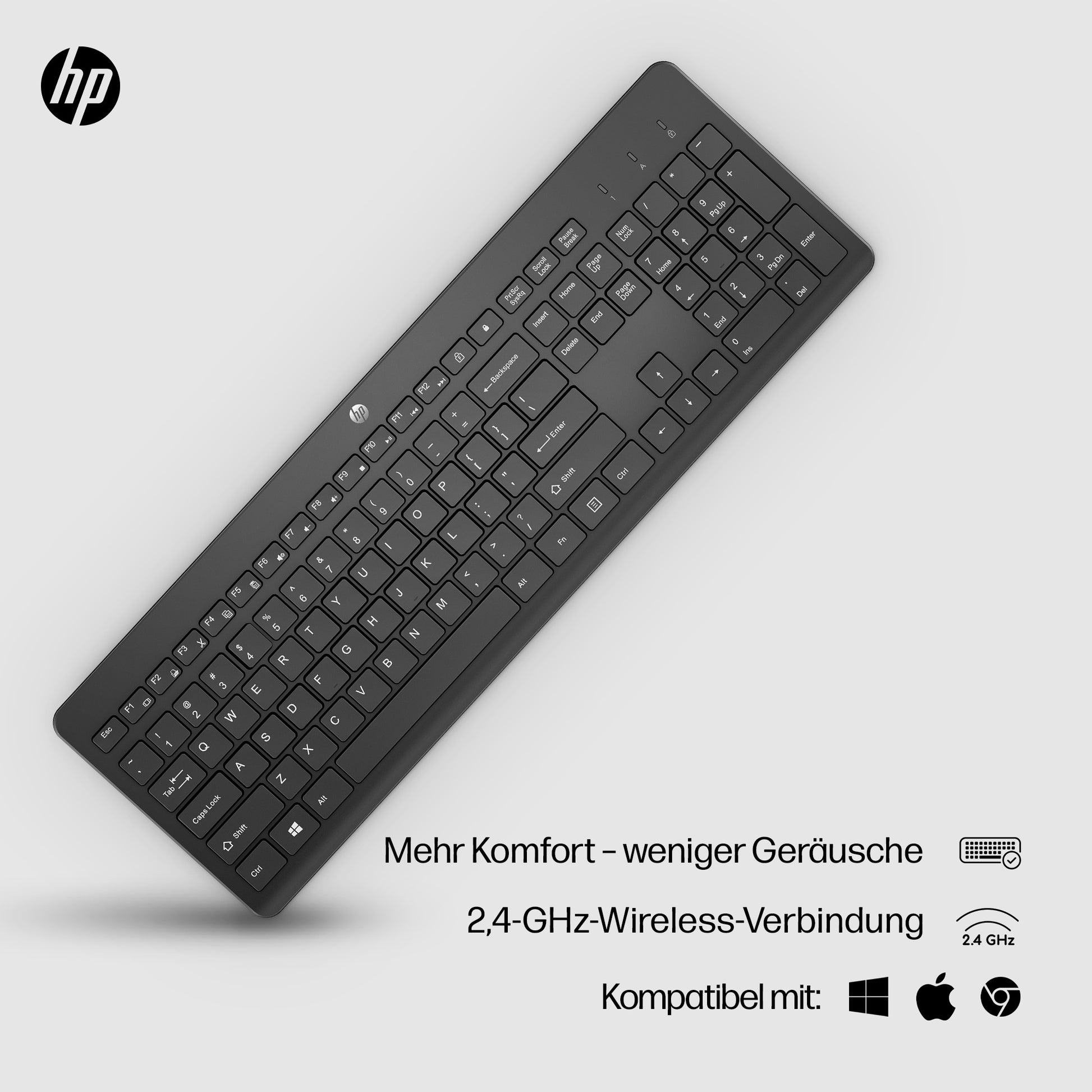 HP 230 – Tastatur – Membran – 2,4 GHz USB-A (Empfänger) – Schwarz