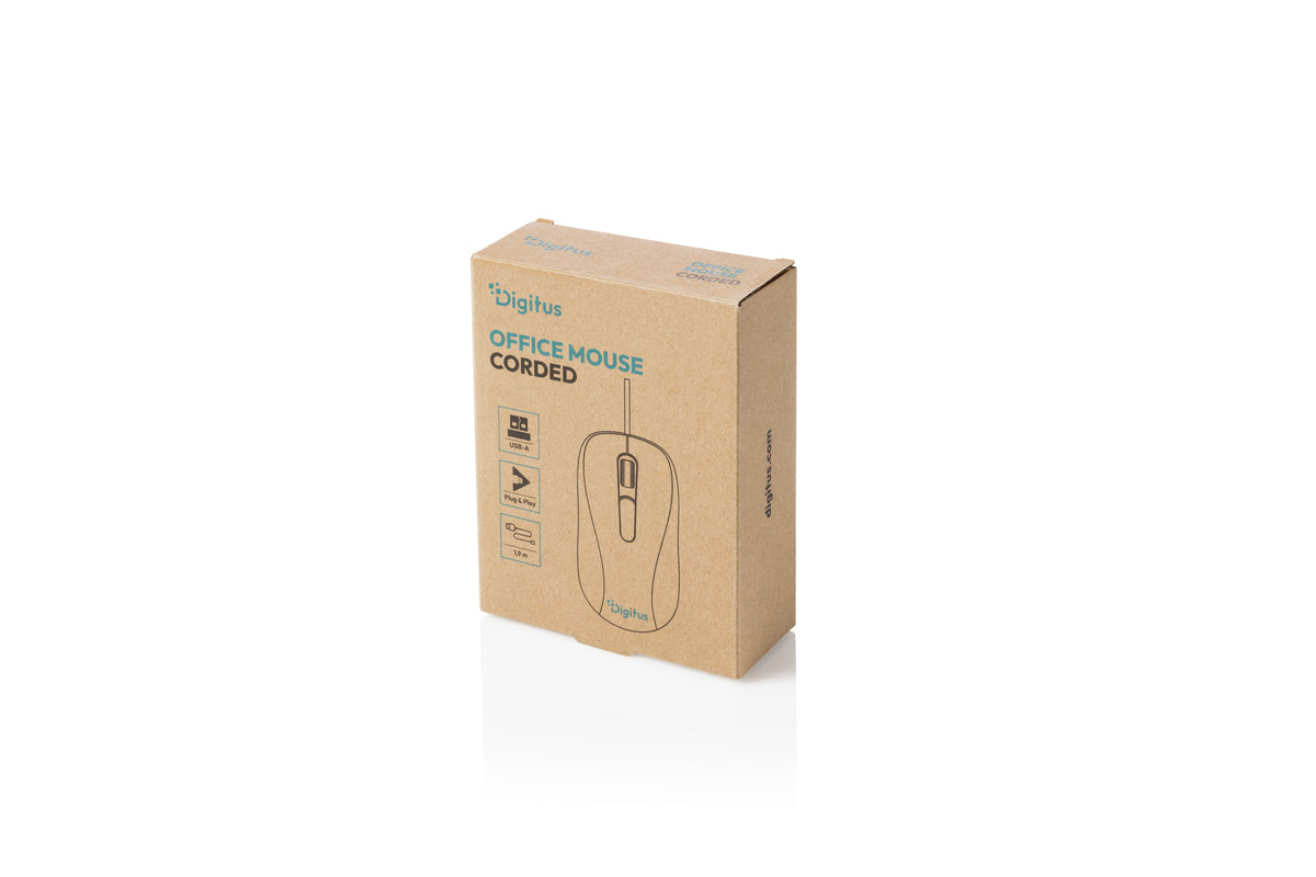 Digitus CM10 – Maus – Kabelgebunden (USB‑A), 1000 DPI, beidhändig, Schwarz