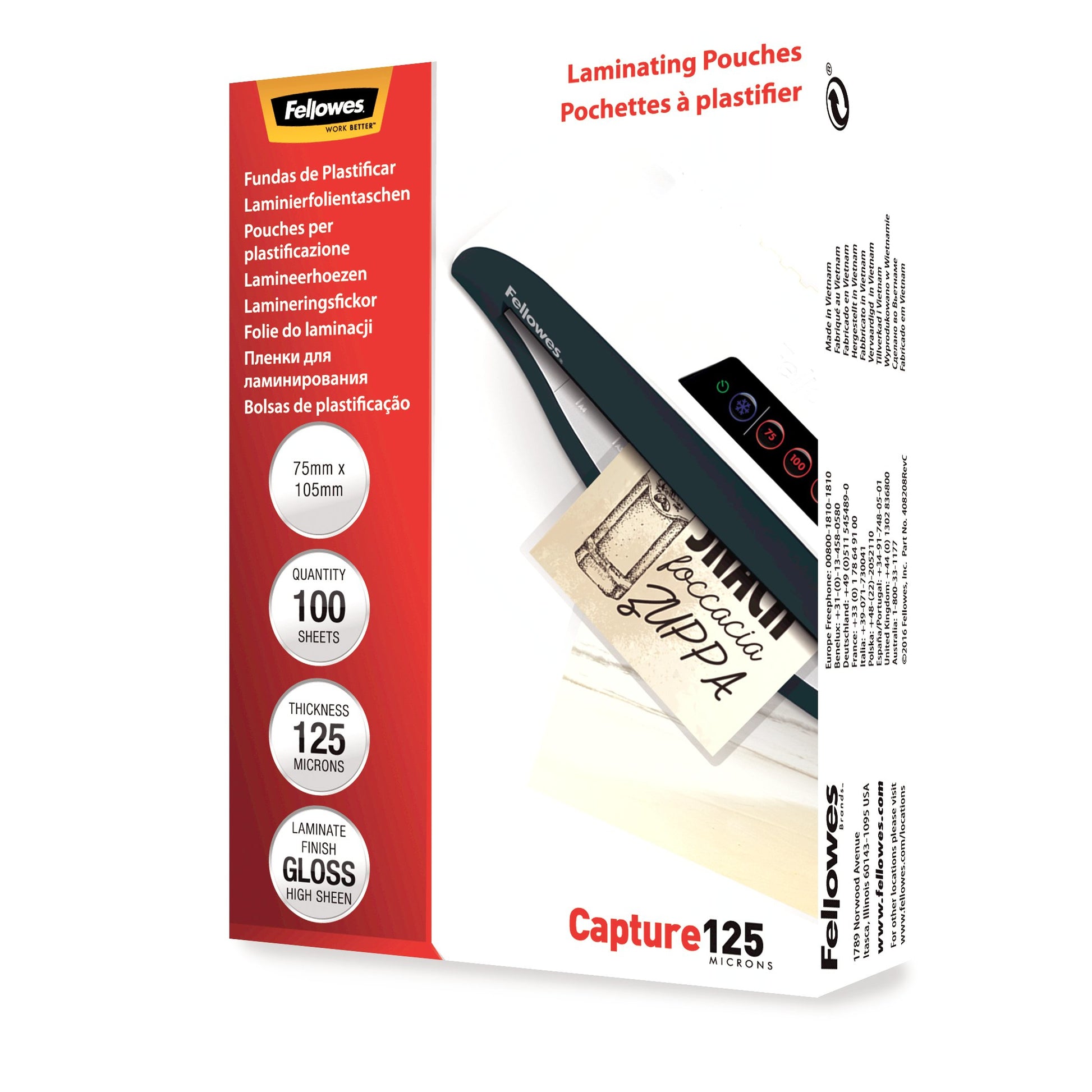 Fellowes Laminierfolien 75 × 105 mm, glänzend – 250 µm, 100 Stk.