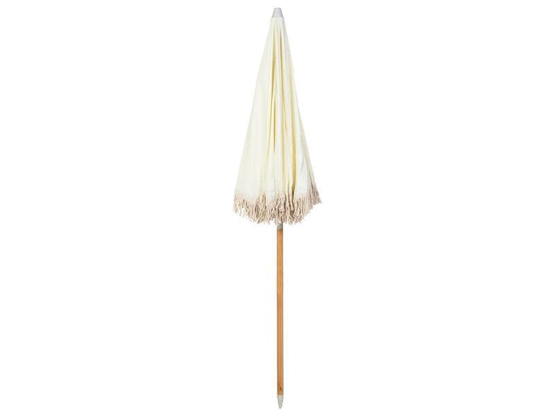 KOOR Strandschirm – rund Ø 150 cm, 180 cm hoch, Polyester, Holzstange, beige, für Aussenbereich