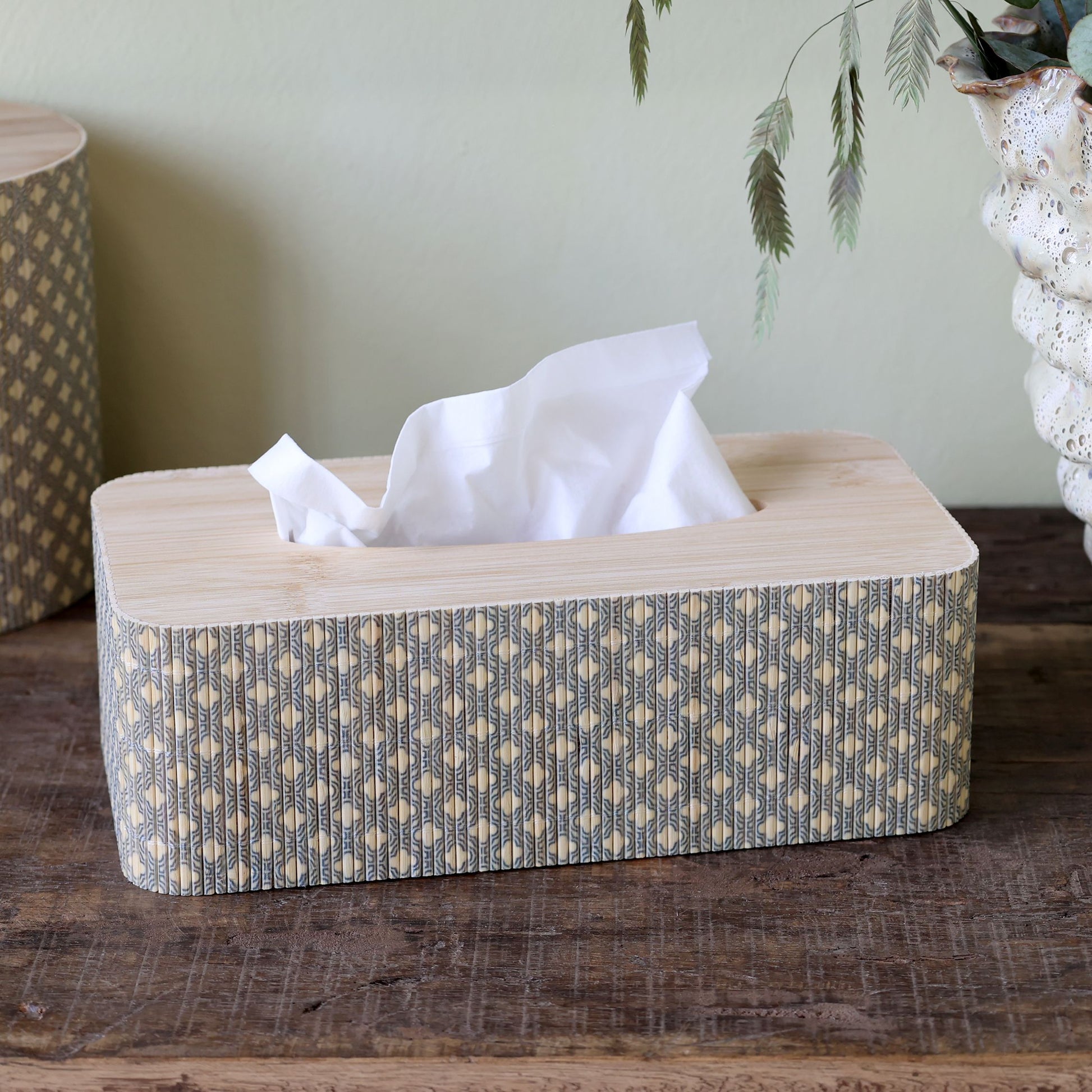 Chic Antique Amilly Aufbewahrungsbox – Bambus – Natur/Grün – 250 × 80 × 130 mm