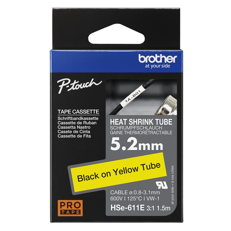 Brother Schriftband – 5,2 mm × 1,5 m, gelb, schwarz, HSE laminiert