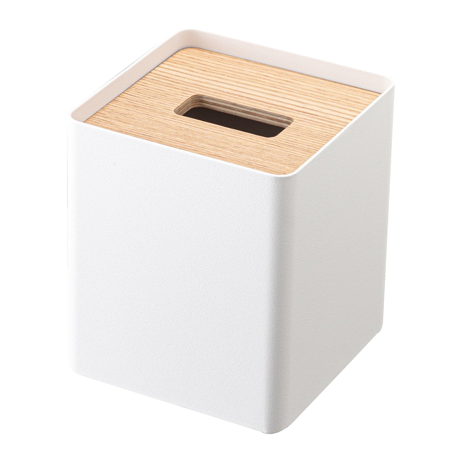 Yamazaki Kosmetiktuchbox – 13×13×15,5 cm, Stahl/Sperrholz, freistehend, Weiss