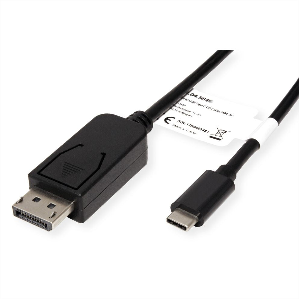 ROLINE USB-C zu DisplayPort Kabel – 4K (3840 × 2160) @ 60 Hz, DisplayPort 1.2, 1 m, für Geräte mit DP Alt Mode