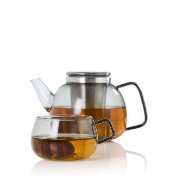 AdHoc Yuna Tassen – 2er Set, 400 ml, Ø 10 cm, Borosilikatglas, Grau/Transparent, spülmaschinenfest