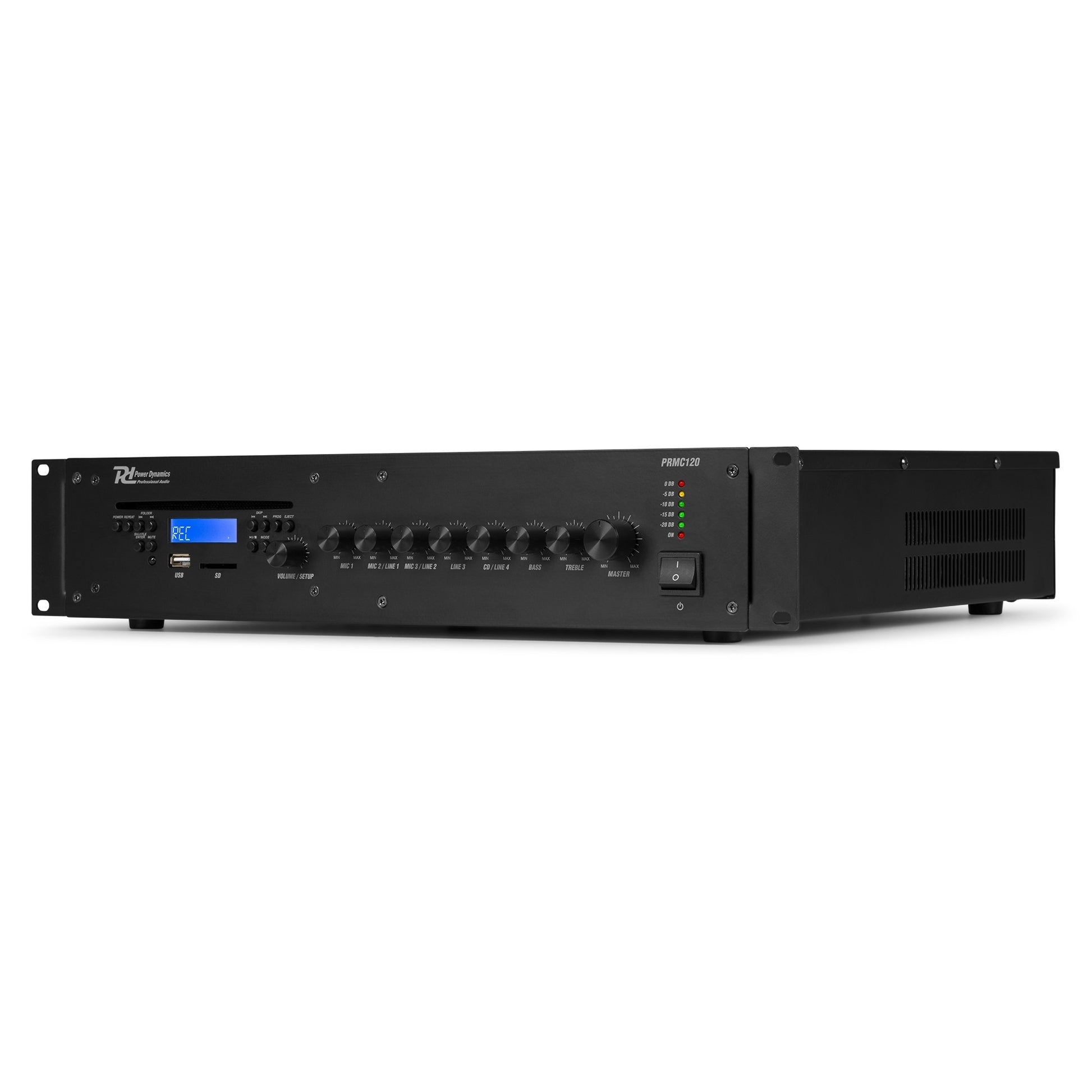Power Dynamics PRC120 – Stereo-Vollverstärker, 120 W (8 Ω), RCA- & Mikrofoneingang, Schwarz