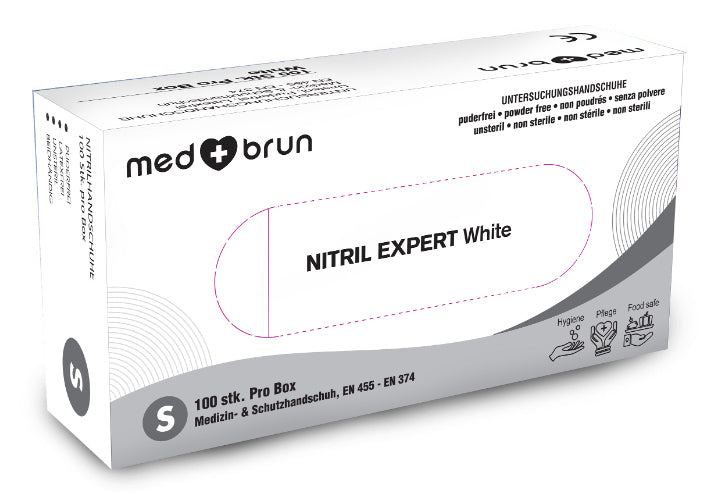 MedBrun Einweghandschuhe Nitril – XL, 50 Paar (100 Stück) – Weiss, CE, puderfrei, latexfrei
