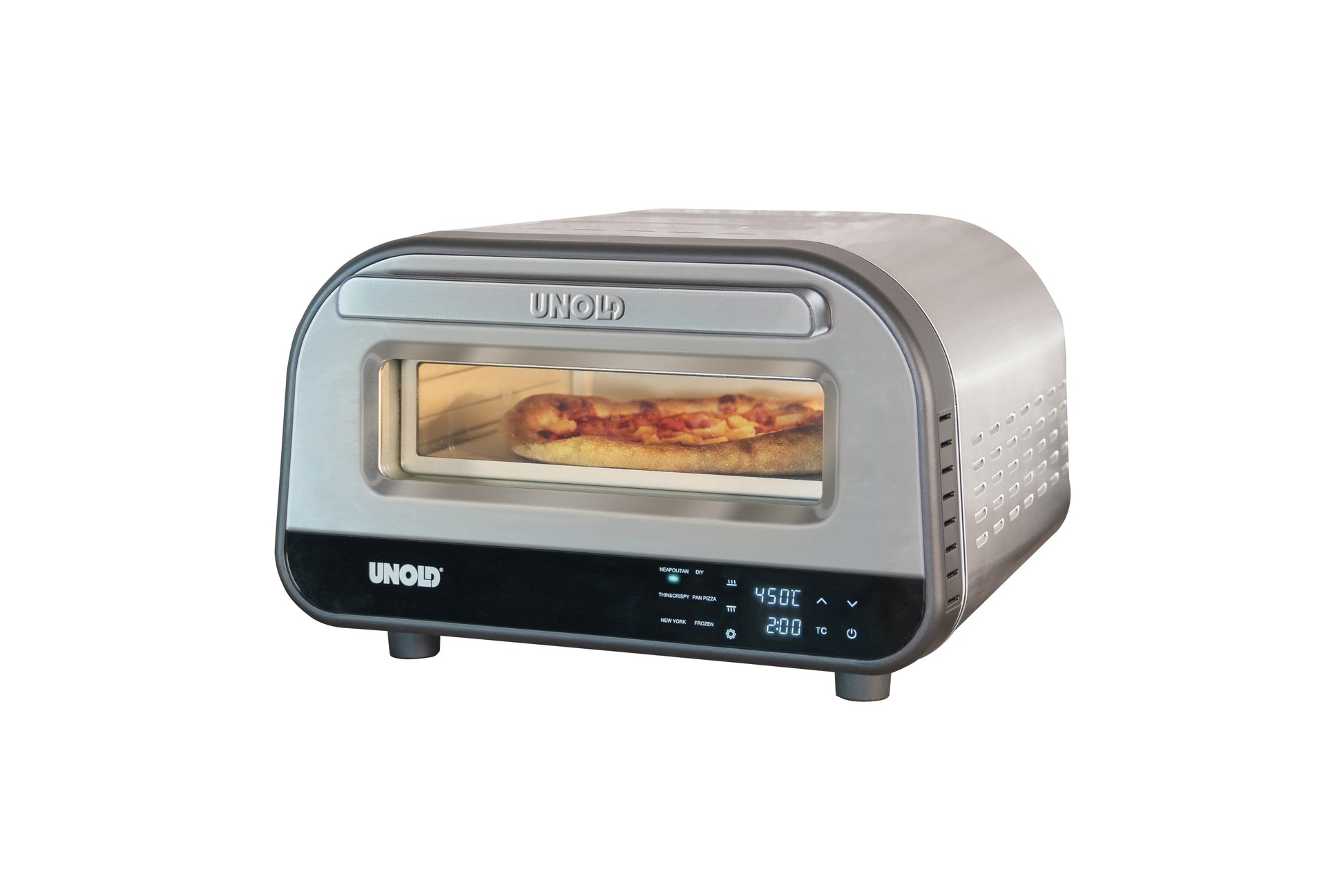 Unold Pizzaofen Luigi 68816 – 1 Pizza, Ø 30 cm, 1700 W – silber/edelstahl