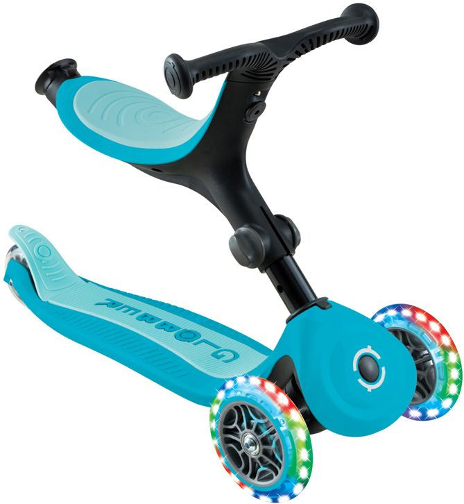 Globber GO UP Dreiradroller – 4 Räder, höhenverstellbar, faltbar – belastbar 20 kg – ab 1 Jahr – Aqua
