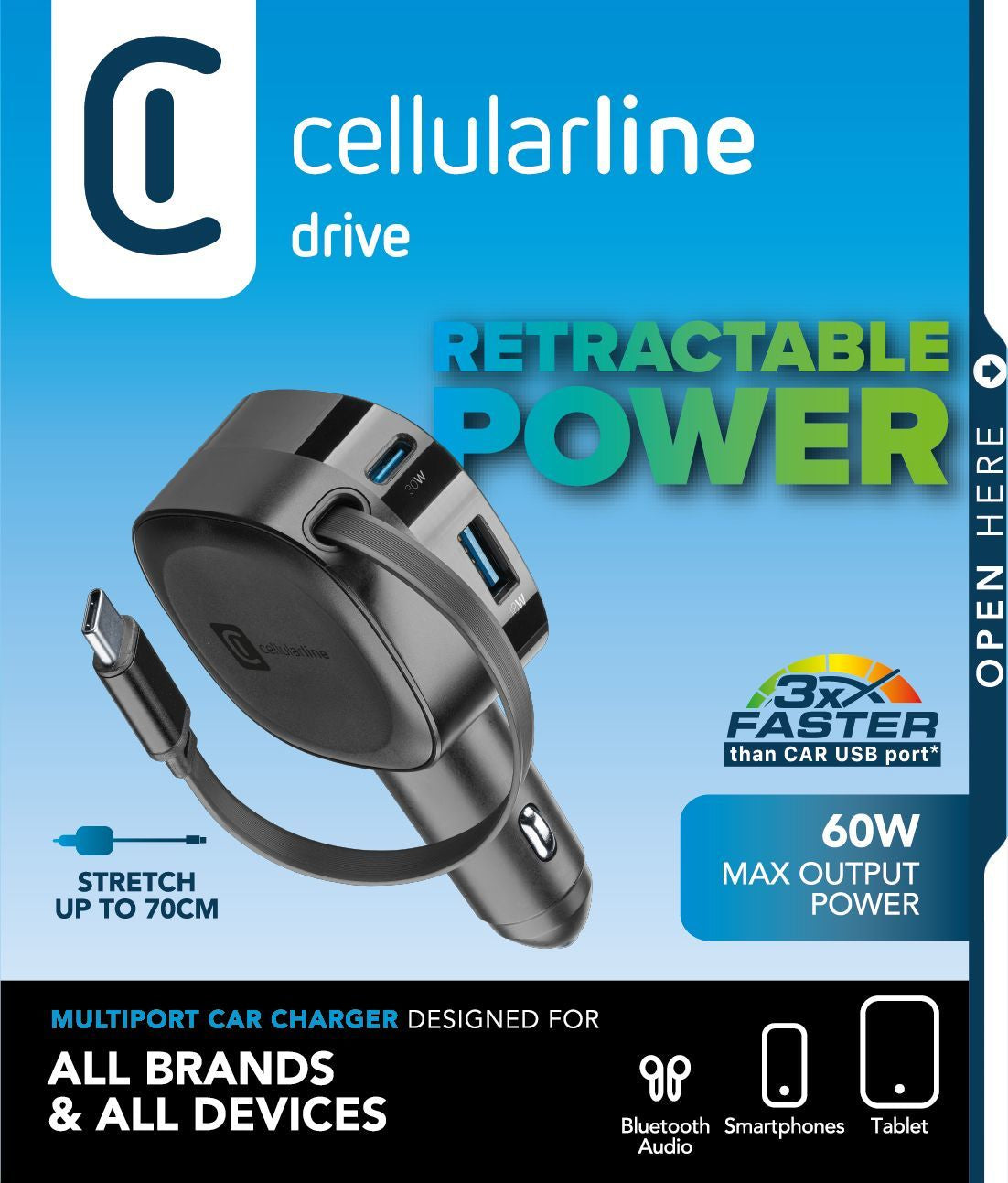 Cellularline Kfz-Ladegerät, 60 W, USB-C 30 W, USB-A 18 W, PD – universal – Schwarz