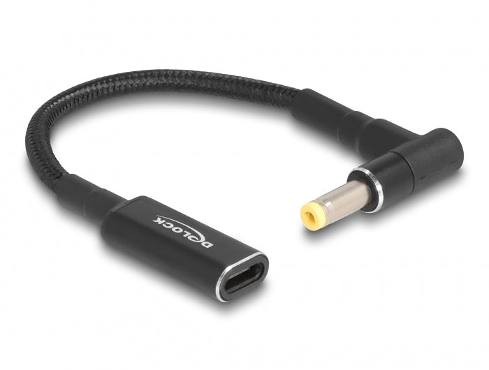 DeLOCK USB-C zu HP 4,8 × 1,7 mm Kabel – 19,5 V, 3 A, 15 cm, 90° gewinkelt – Schwarz