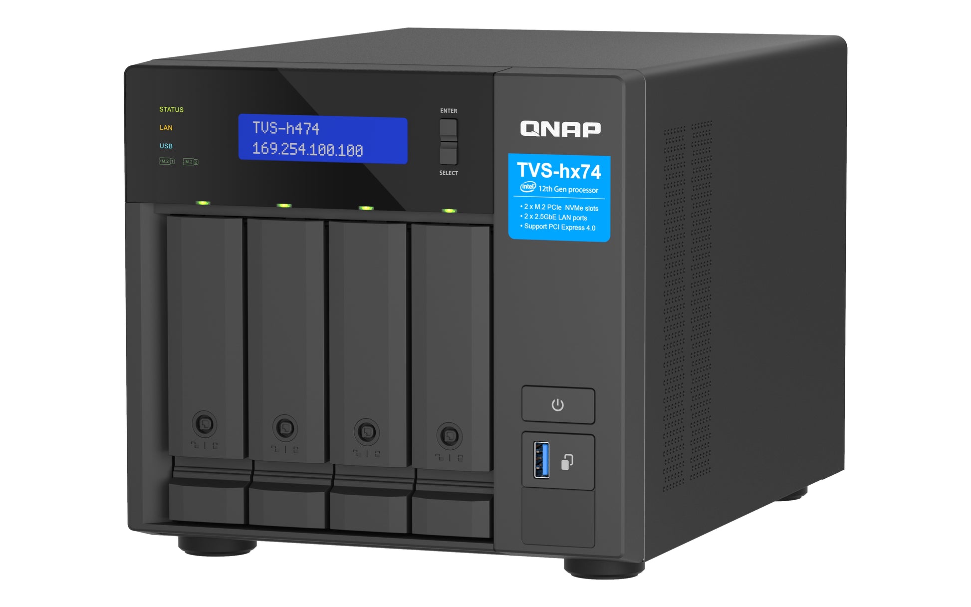 QNAP TVS-H TVS-H474-PT-8G Speichergerät – 2× 2,5 GbE, 4 Bay, 8 GB DDR4
