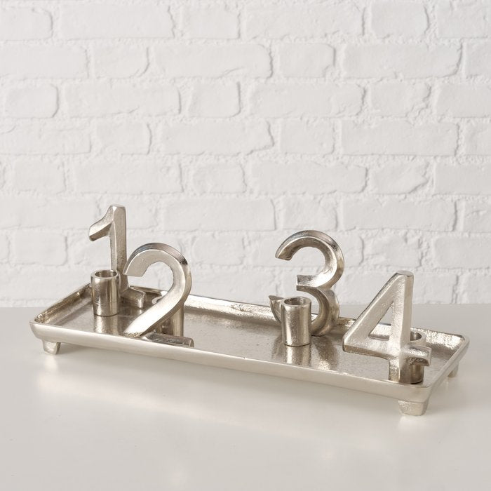Boltze Adventskerzenhalter – für 4 Kerzen – Aluminium & Nickel, Silber – 41 × 13,5 × 13,5 cm