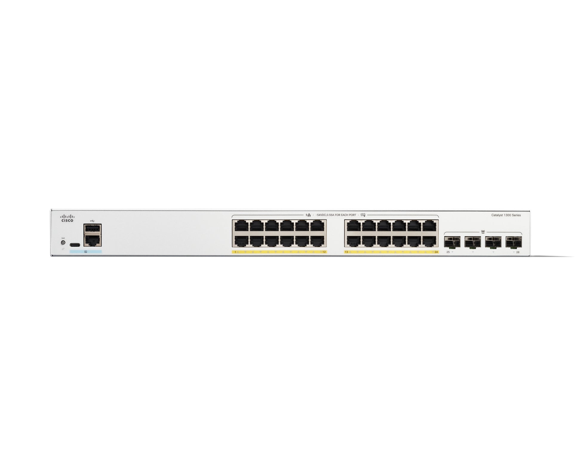 Cisco Catalyst 1300 24p – Managed L2/L3 Switch – 24× 1G, 4× SFP, PoE+, PoE-Budget 370 W, 19", 1U