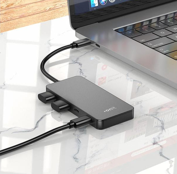ONIT F01259 USB-Hub – USB-C, 2× USB-A, 2× USB-C, 15 W PD, für Windows/Mac/ChromeOS