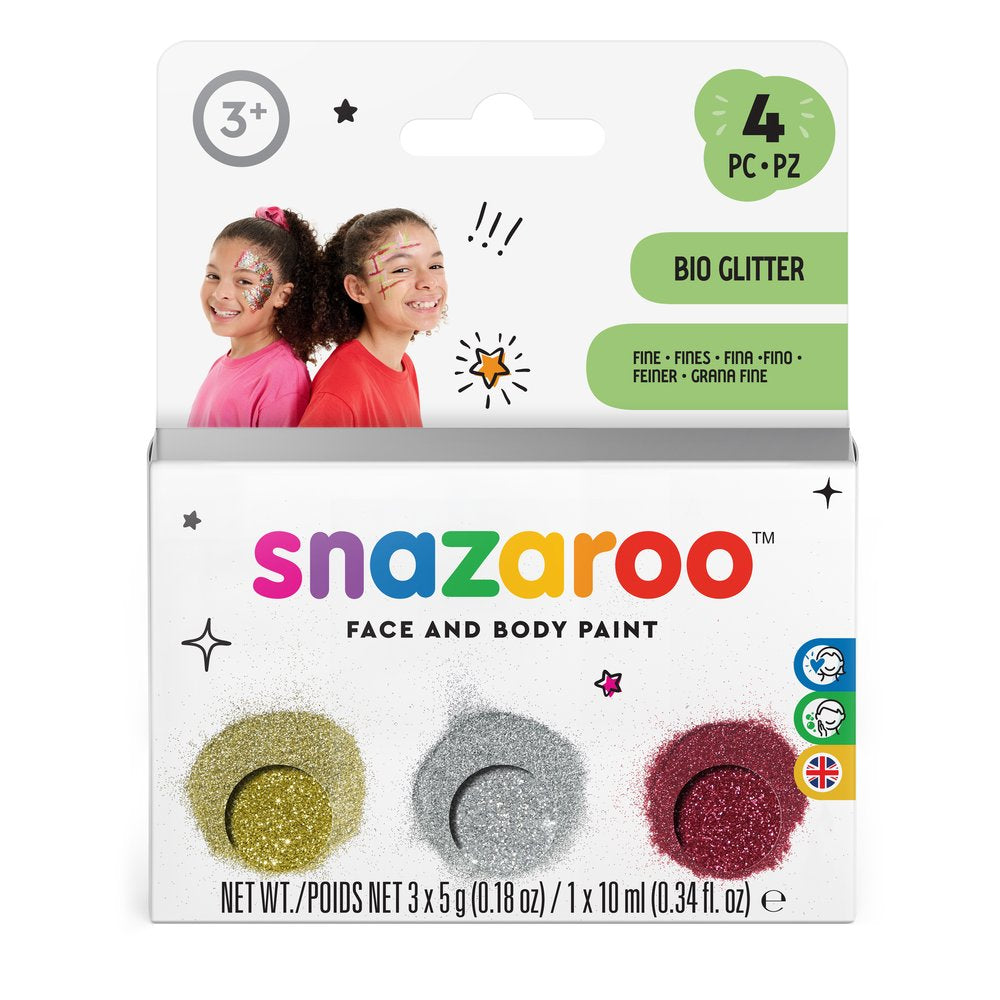 Snazaroo Glitzer-Set – 3 Farben – Gold, Rot, Silber