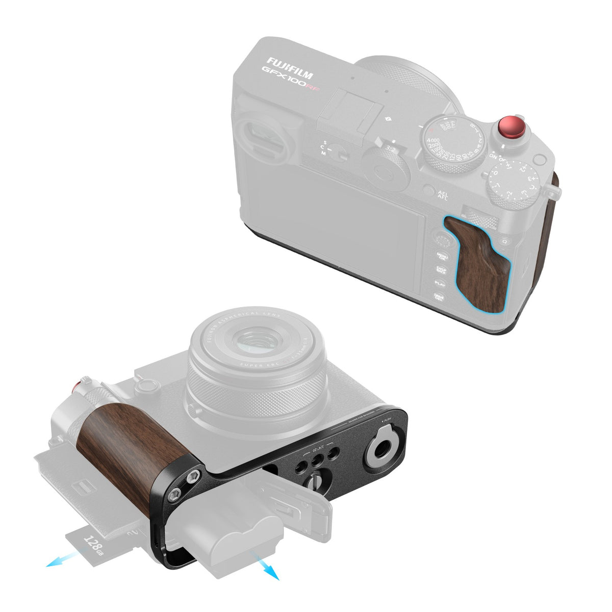 SmallRig 5266 Montageplatte – Aluminium/Holz, 1/4" Gewinde – für FUJIFILM GFX100RF – Schwarz/Holz