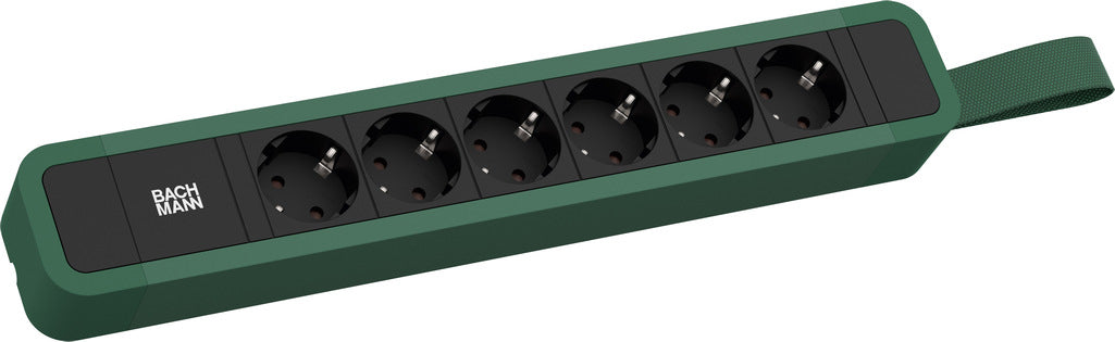 Bachmann PRIMO 2 Steckdosenleiste – 6× Schuko (Typ E/F), 2 m, ohne Schalter, grün