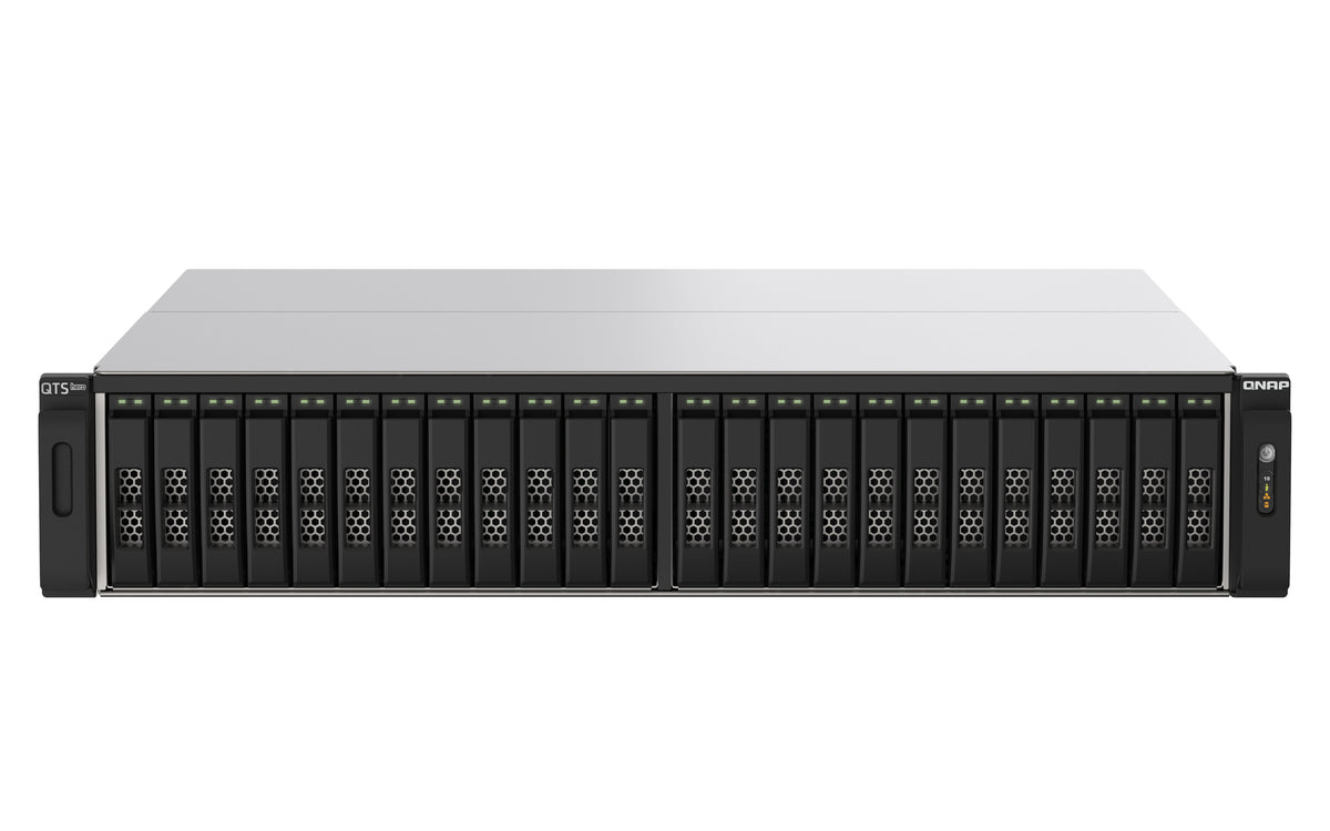 QNAP TS-h2490FU – 24-Bay Rack 2U NAS – AMD EPYC 7302P, 64 GB RAM, 25GbE, 2×SFP28, QuTS hero, für 2,5" SSD, U.2