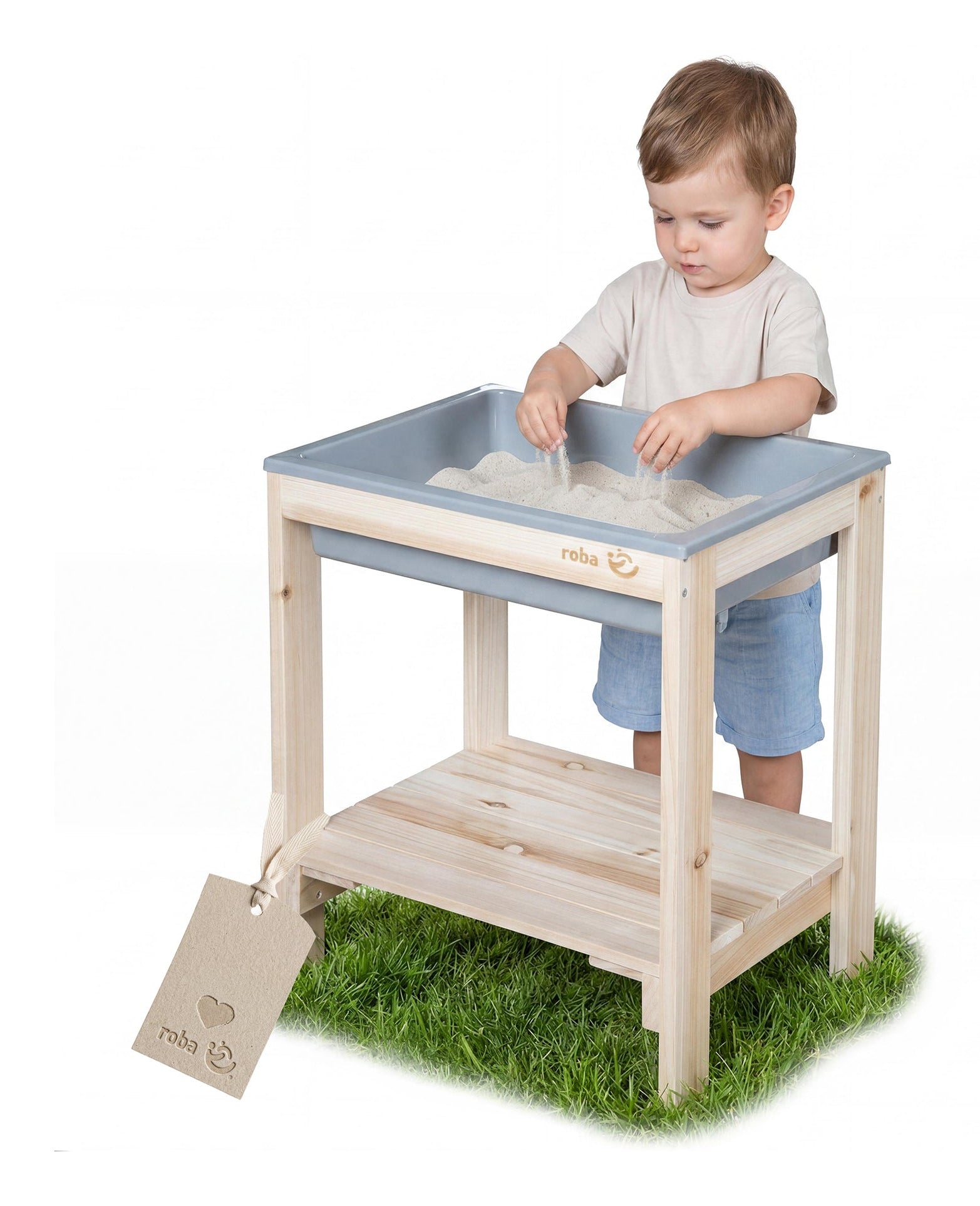roba TINY Sand- & Wassertisch – 38,5 × 50 × 32 cm – ab 1,5 J. – Kunststoff, holzfarben/grau