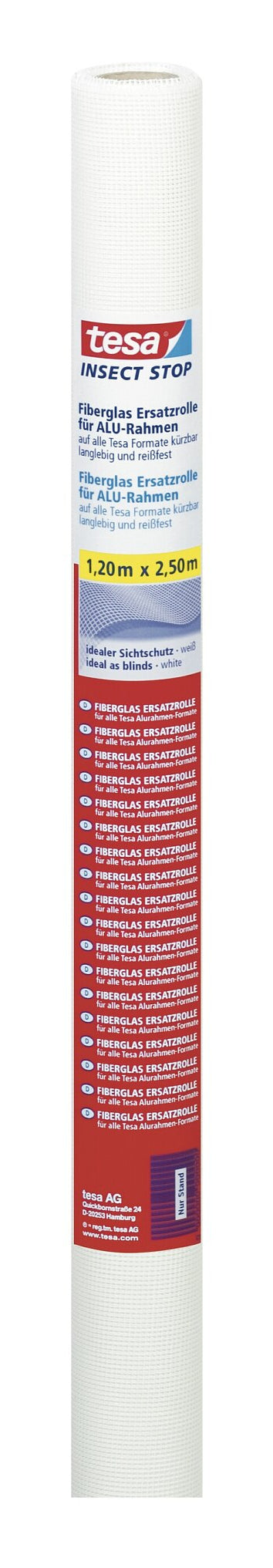 TESA Insektenschutznetz – 120 × 250 cm – Weiss – Glasfaser – für Mücken, Insekten