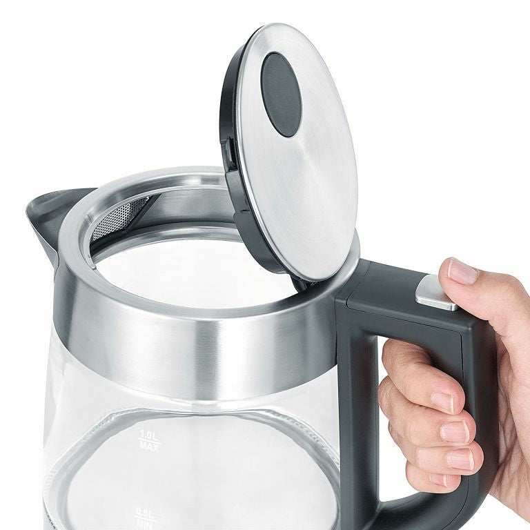 Severin Wasserkocher WK 3468 – 1 l, Glas, 2200 W, Schwarz, 360°-Sockel